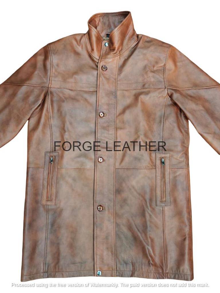 Brown Halloween Stylish Formal Casual Men Trench Coat Genuine Leather Lambskin