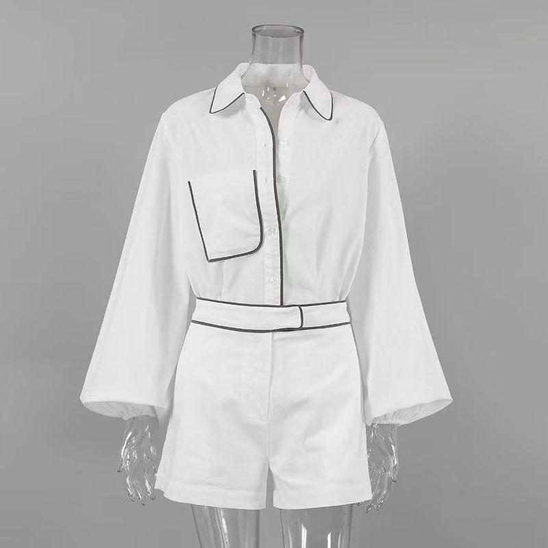 

Fashion Style Casual Stylish Black and White Contrast Color Stroke Shirt Shorts Suit Shirt and Shorts Set White M