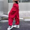 Women High Waist Cargo Pants Elastic Drawstring Wide Leg Trousers Streetwear Loose Casual Jogger Pants with Pockets