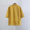 2025 Summer Women's Retro Cotton Linen Stand Collar Color Block Short Sleeve Top for Tea Ceremonies