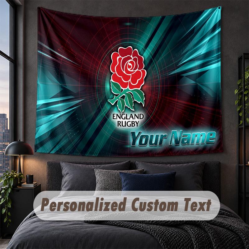 Custom Name Text Tapestry,England Rugby Decorative Wall Hanging, Background Tapestry For Home Bedroom