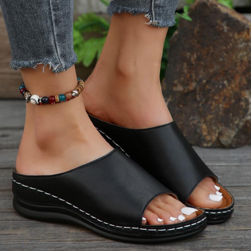 

Summer New Women s Shoes 2024 Fashion Open Toe Solid Color Women s Slippers Large Size Casual Leopard Print Color Roman Shoes