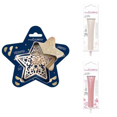 Star Embossed Biscuit Kit + 2 White Chocolate and Pastel Pink Pens