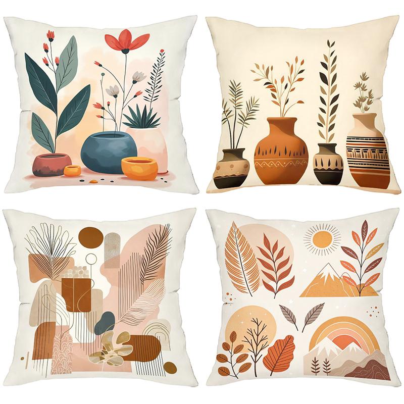 Bohemian Floral and Plant Patterned Pillow Covers Polyester Pillowcase, Sofa Decorative Cushion Cov Headboard Pillow