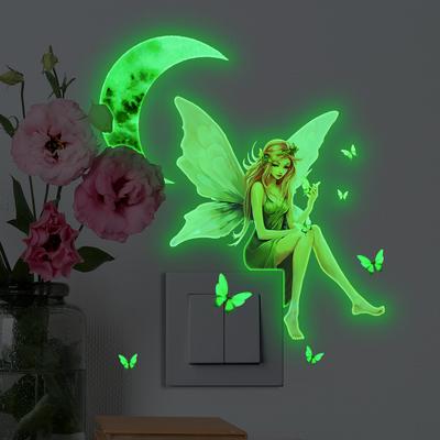 Svietiace nálepky na stenu víly a elfovia do dievčenskej izby Domáca dekorácia Fluorescenčné nálepky na vypínač svetla