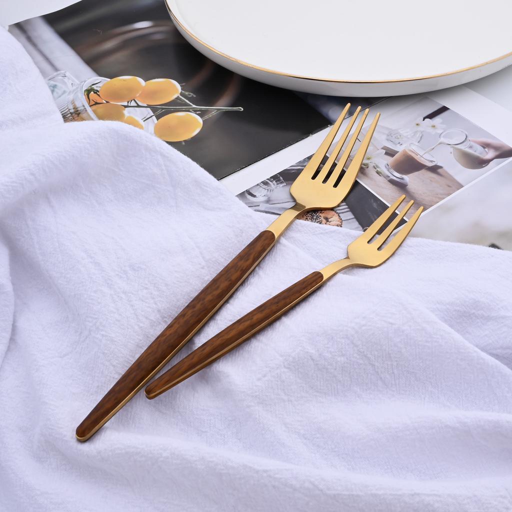 20 piezas/5 piezas de vajilla de acero inoxidable cuchillo tenedor cuchara espejo plata dorado mango de madera lavavajillas cocina cubiertos occidentales