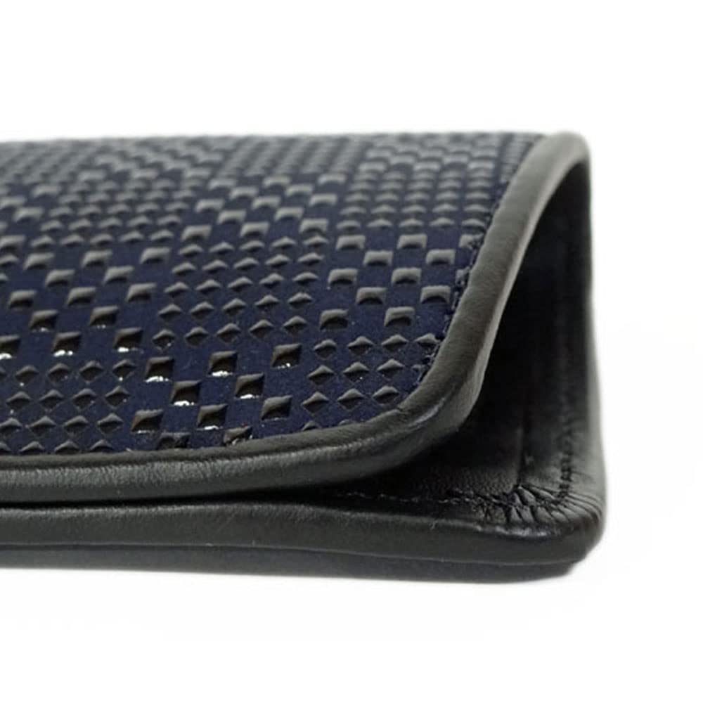 Indenya Eyeglass Case 4203 Navy Deerskin Ichimatsu Pattern Black Lacquer 16x7.3cm