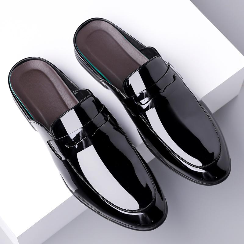 Summer New Men Half Slippers Shoes Male Glossy Pu Leather Casual Mules Moccasins Breathable Penny Loafers Zapatos Hombre
