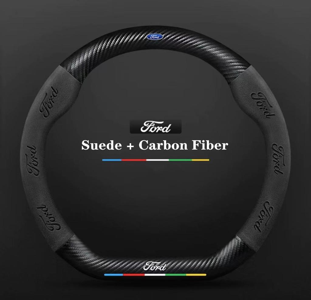 Ford ST EXPLORER EDGE Fiesta Focus Mondeo F150 Fusion Mustang Kuga Ranger Car Anti-Slip Suede Carbon Fiber Steering Wheel Cover