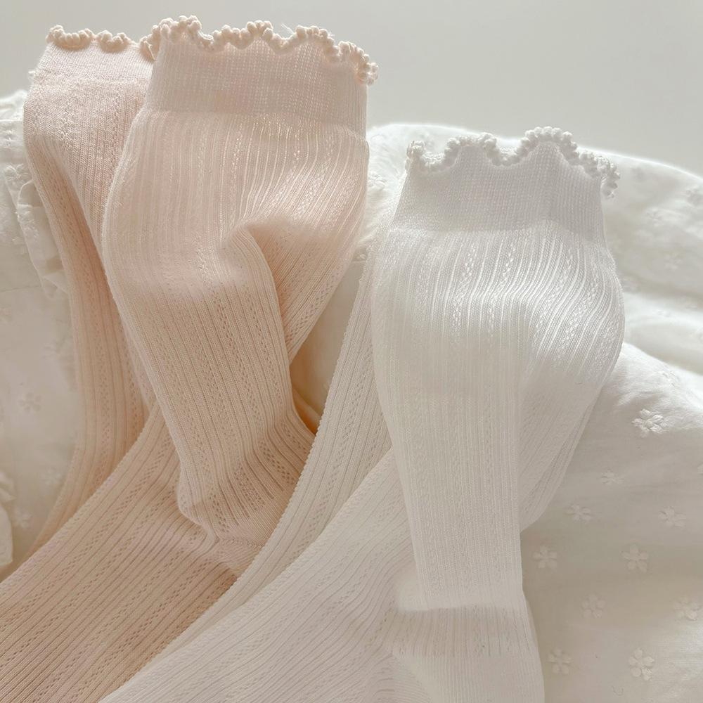 White Socks Women'S Summer Thin Hollow Breathable Mid-Leg Socks Sweet Lace Socks Boneless Cotton Pile Socks