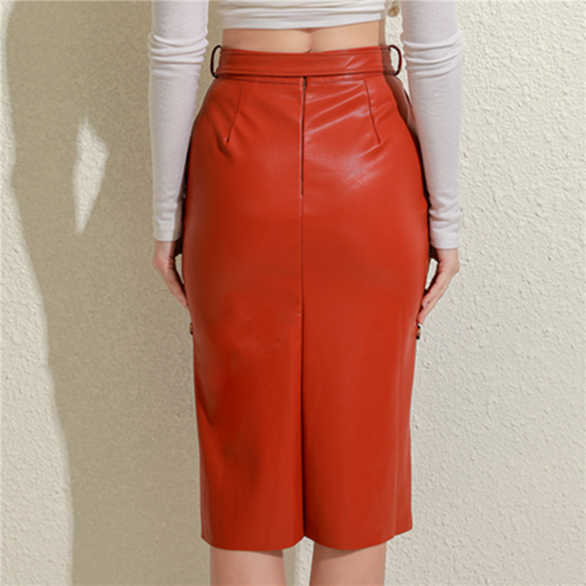Ladies Sexy Lace-Up Leather Skirt Party Dress Fashion Solid Color Casual Bodycon Midi Skirt