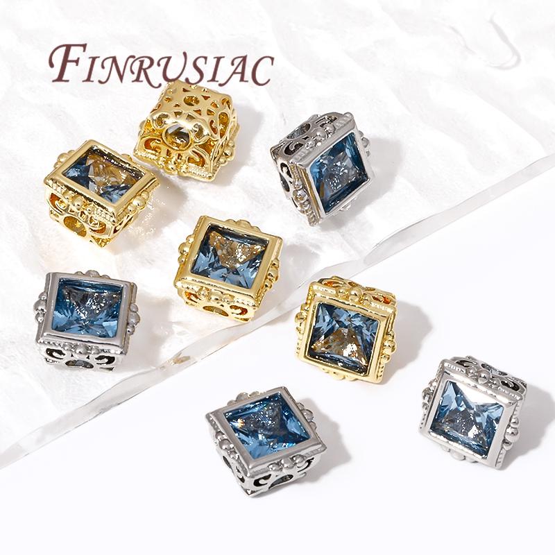 18K Gold Plated Square Spacer Bead,Brass with Zircon Beads,Metal Loose Beads,Separators For Bead,DIY Jewelry Making Supplies
