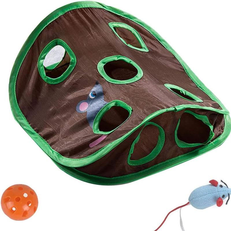 Cat Mice Game Intelligence Toy Bell Tent With 9 Hole Cats Playing Tunnel Foldable Mouse Hunt Toys Keeps Kitten Active Pets