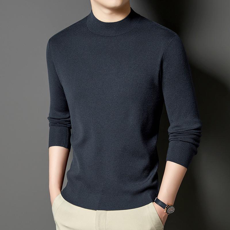 450g Fine Merino Wool Men's Half-High Neck Sweater - Autumn/Winter 2025, 16 Gauge, Machine Washable.
