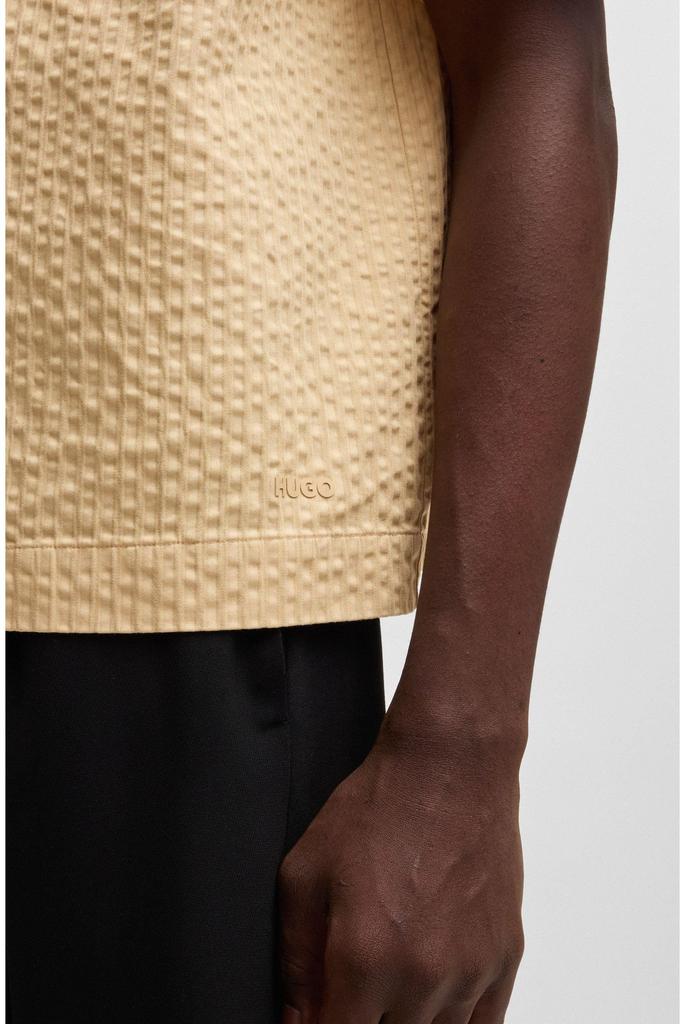 Overfit Cotton Beige [HUGO] Shirt, Seersucker, Men's, S,
