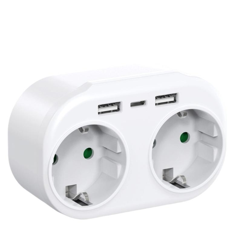 Multifunction Wall Plugs Adapters Convert German/French Outlet to 2 EU Socket with USB Port Electrical Converter Tool