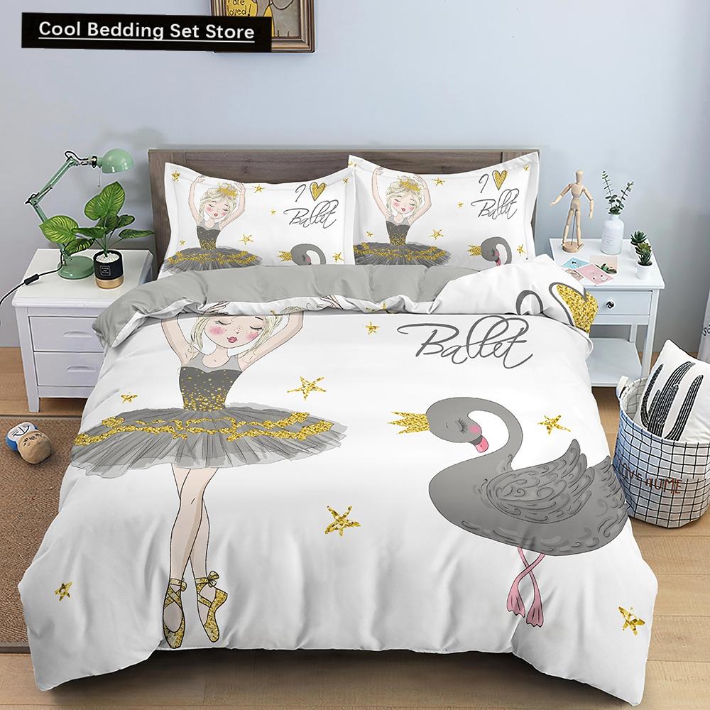 Dancing Girl Duvet Cover Ballet Girls Bedding Set Home Textile Bedclothes Soft Girly Comforter Cover Queen/King Size for Kids