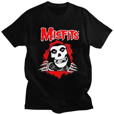 Niestandardowe koszulki Horror Punk Rock Misfits czaszka dla mężczyzn czysta bawełna koszulki koszulka z krótkim rękawem koszulka