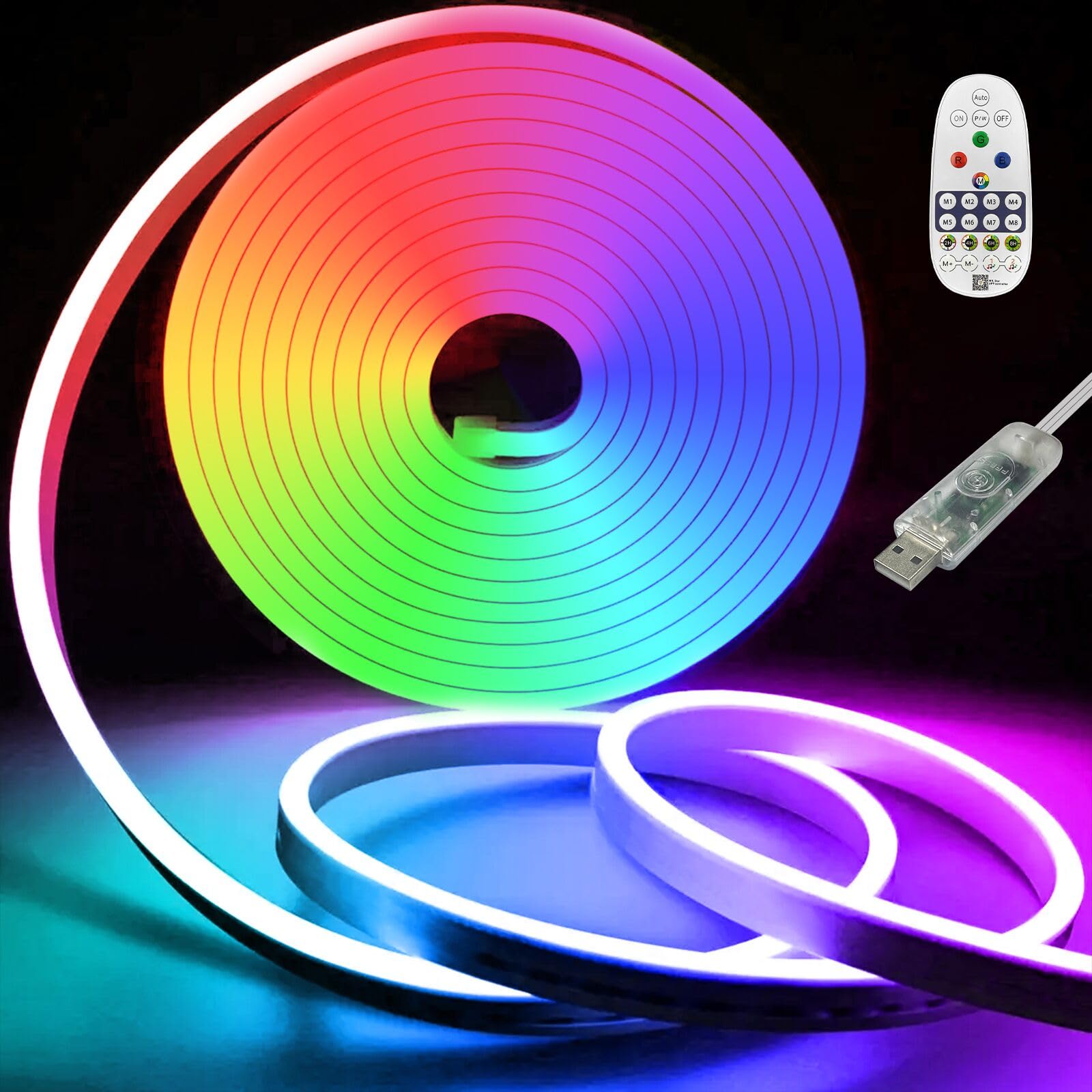 

SPAHER LED Strip Light, USB RGBIC Tube, Linear Lighting, Waterproof, Remote Control, Dimmable, Color Adjustable, Flexible, Timer, Easy Installation,