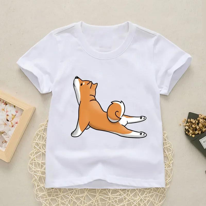 2025 New Fashion Cute Shiba Inu Girls Boys Print T Shirt Tops Kids Funny Clothes Cartoon Children Round Neck New Tshirt