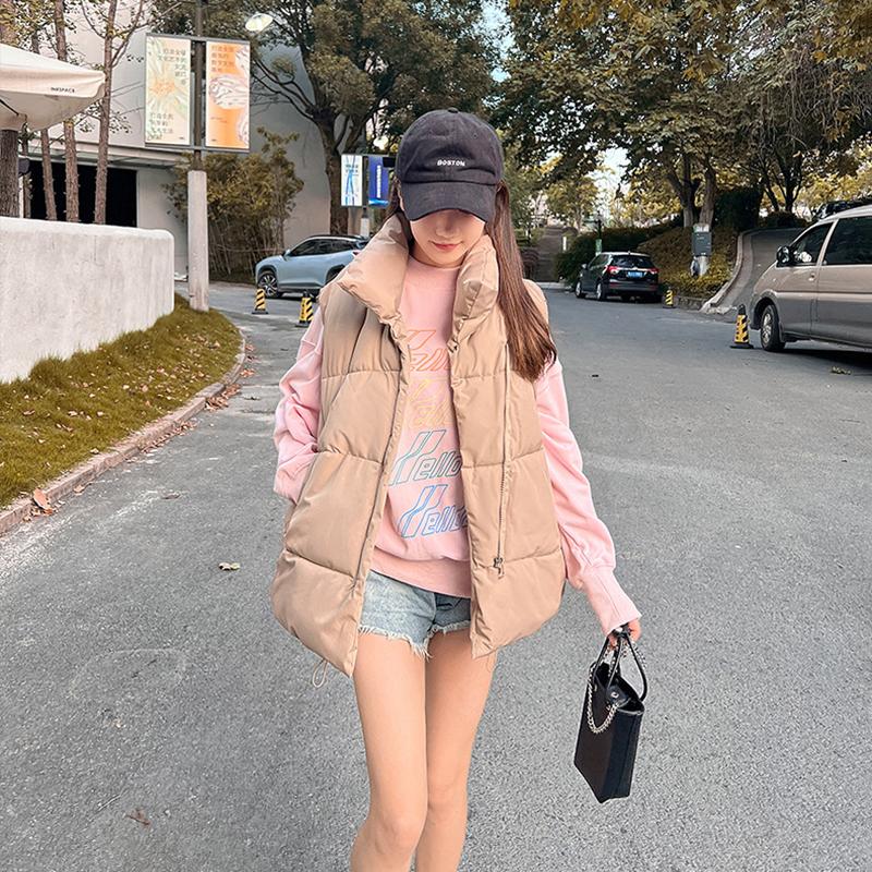Women's Sleeveless Jacket Fashionable Outer Wear Cotton Vest Autumn and Winter Thickened Waistcoat Loose Stand Collar Cotton Vest