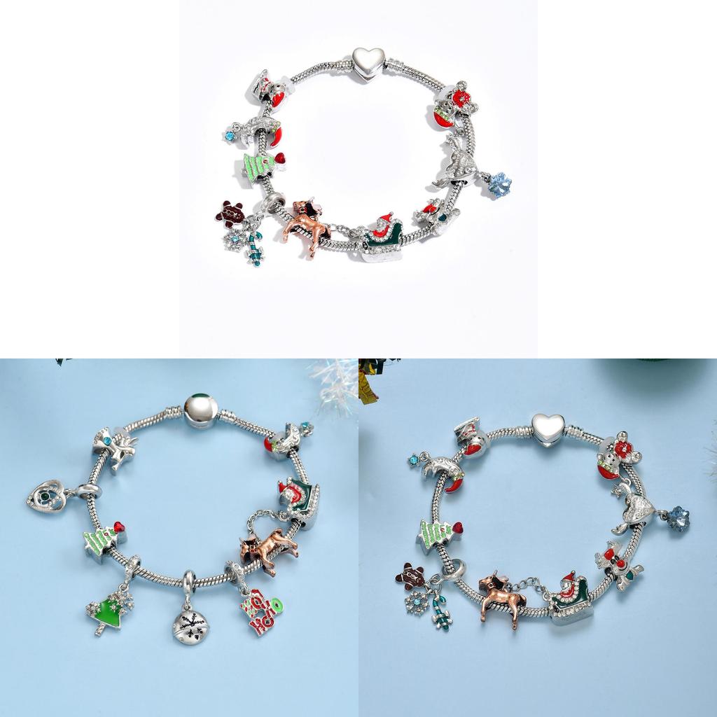 Christmas Snowman Deer Charm Bracelets Zinc Alloy Holiday Gift For Men Women