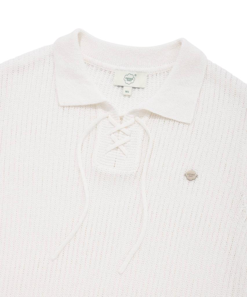 COVERNAT WOMAN Collar Lace-Up Crochet Half Knit Ivory