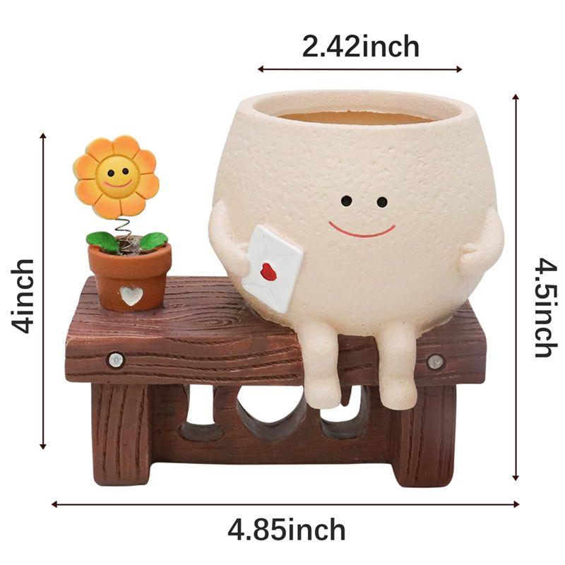M-Modern-Cute Smileyface Planter Pot Sitting Sunflower Flower Pot Resin Head Planter For Indoor Outdoor Funny Sit Chair Pots