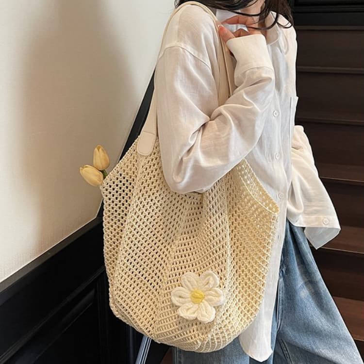 Hollow woven tote bag women's casual shoulder bag