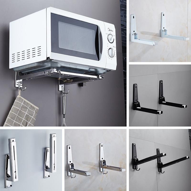 Microwave Oven Holder Folding Rack Stainless Steel Kitchen Shelf Foldable Retractable Bracket Oven Rack Hooks Telescopic Shelves