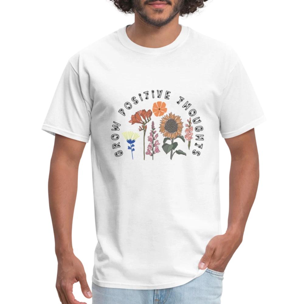 Grow Positive Thoughts 100% Cotton T-shirt Mens Tees Top (with Floral Design Pattern) S