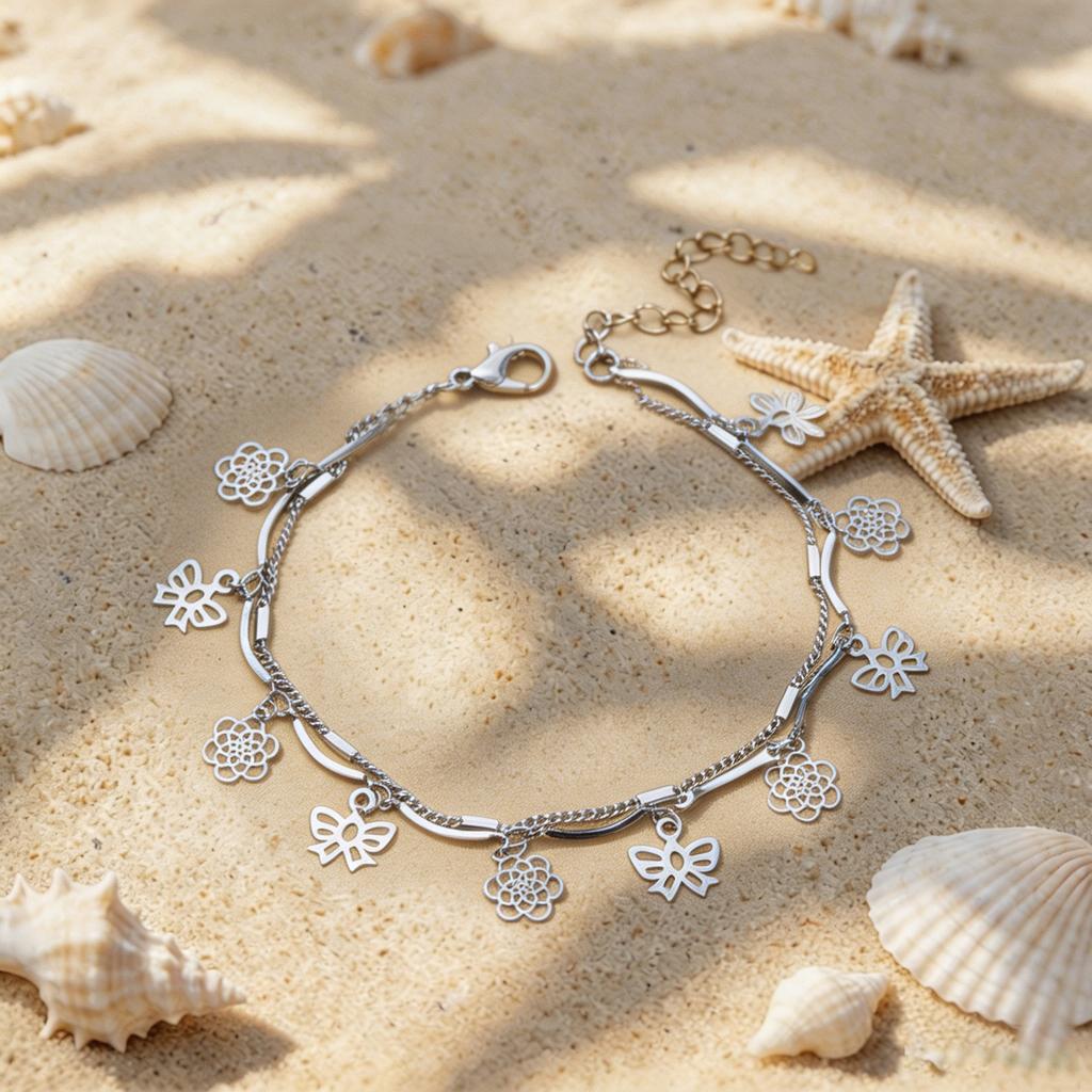 Double-layer butterfly metal cold wind anklet women's niche design sense gold chain foot chain tide