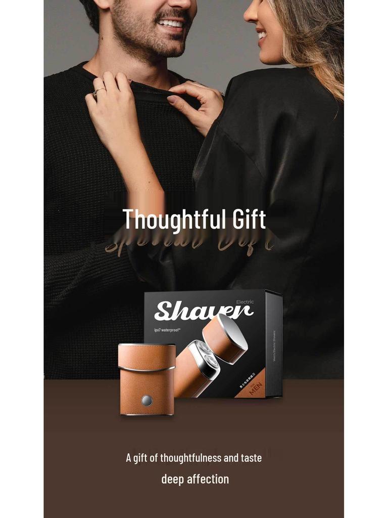 Portable Waterproof Electric Shaver with Leather Case - Men's Gift Set