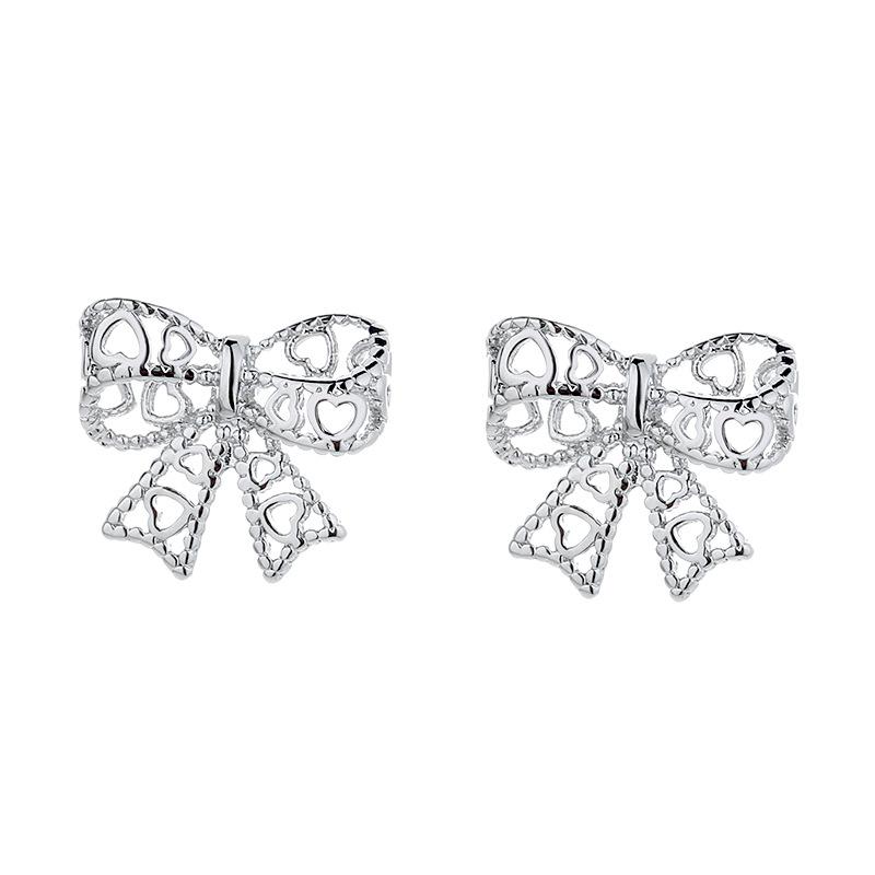 

Серьги-гвоздики с ажурным кружевом и бантом, женские простые маленькие ленточные серьги в холодном стиле