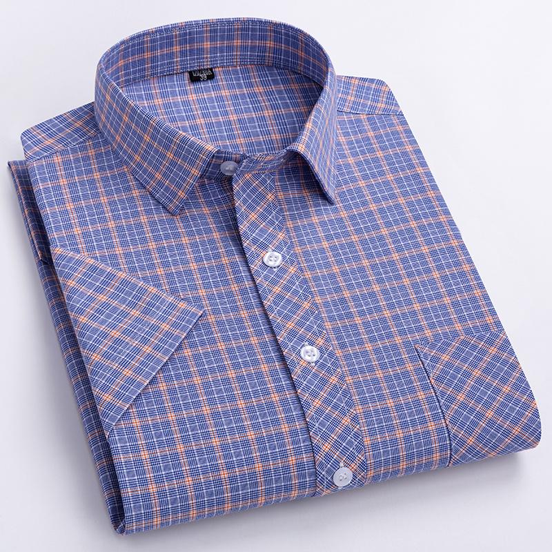 Camisa Casual Británica de Algodón a Cuadros de Manga Corta para Hombre - Ligera de Verano a Cuadros con Botones y Bolsillo Para Ropa Exterior Diaria