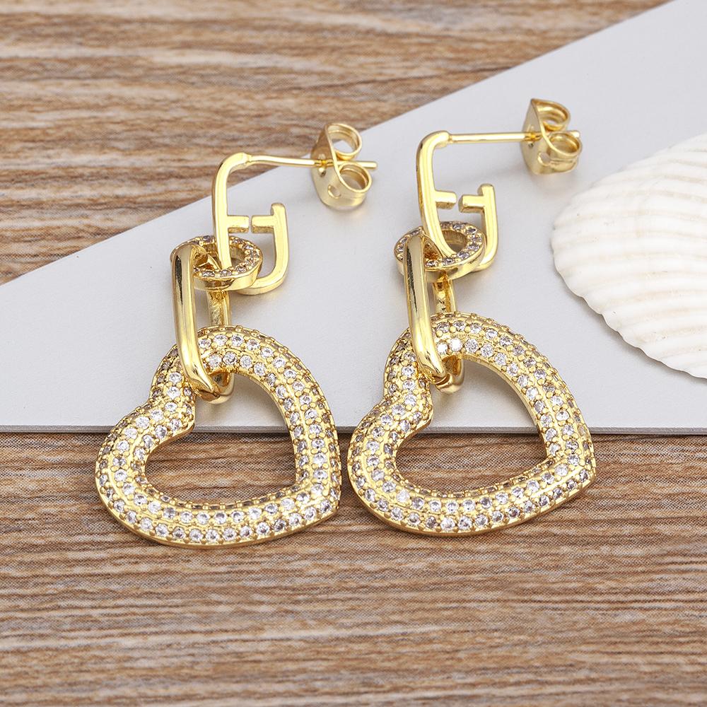 

Nidin New Design Heart Shape Hollow Crystal Cubic Zirconia Drop Earrings Women s Charm Fashion Jewelry Wedding Romantic Gift золотой