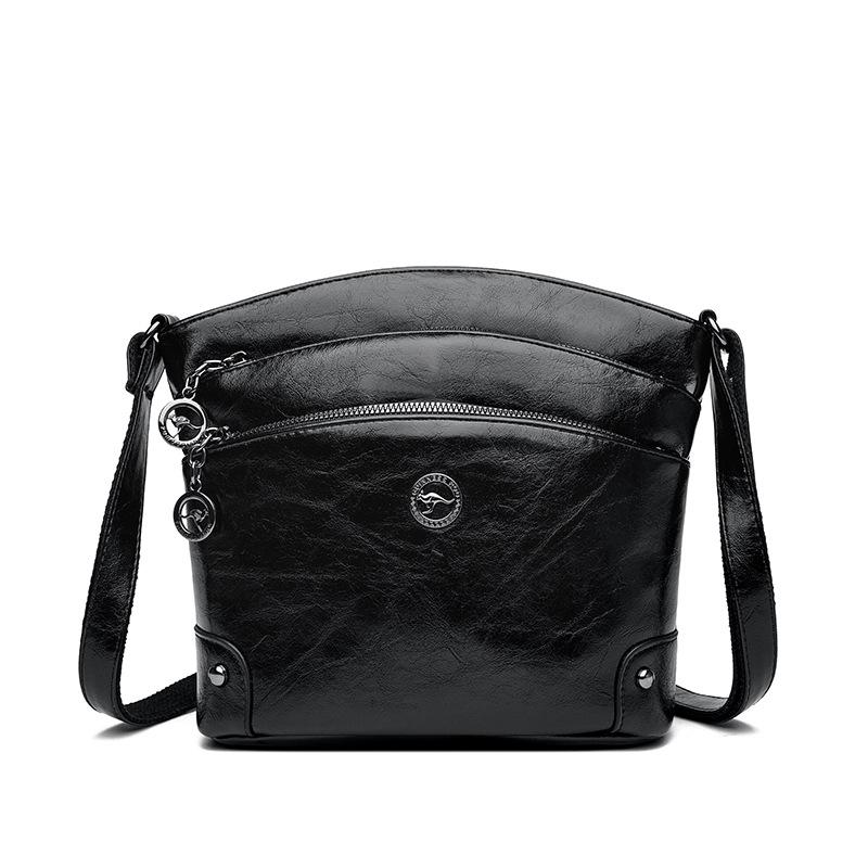 Textured soft leather messenger bag women's new simple three-layer large-capacity shoulder bag
