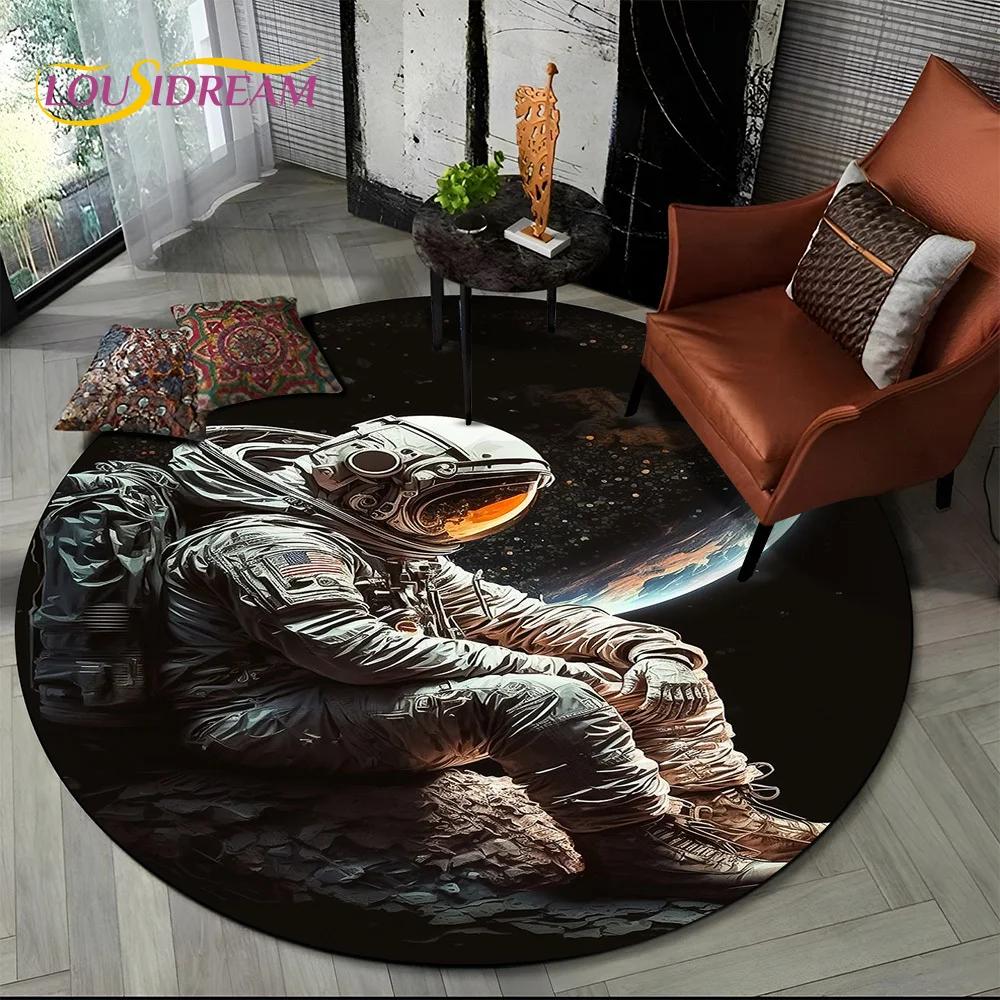 Astronaut Vesmír Kosmonaut 3D Vesmír Kreslený Kulatý Oblastní Koberec Kobereček pro Obývací Pokoj Ložnici Dětský Dekor, Podložka pro Domácí Zvířata Protiskluzová