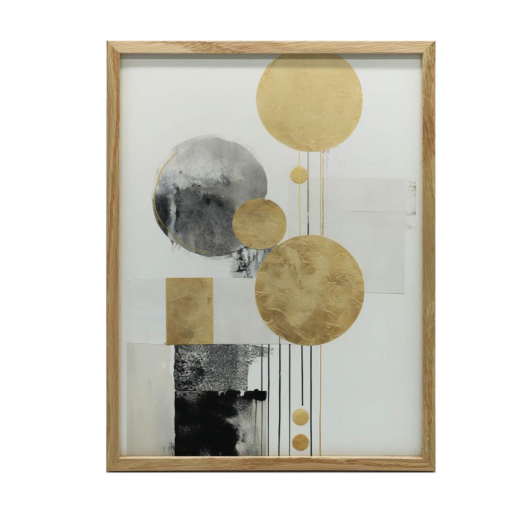 Eleganz der Kontraste: Gold und Schwarz in Abstraktion Eleganz der Kontraste: Gold und Schwarz in Abstraktion, 70x100 cm, Holzrahmen Helle Eiche, Mattes Papier