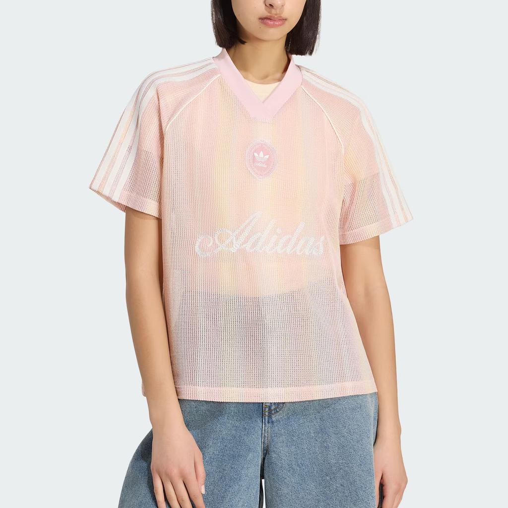 adidas Originals Knitted Glow Skin-Friendly Sports V-Neck Short Sleeve Raglan T-Shirt Women Tops KY3161