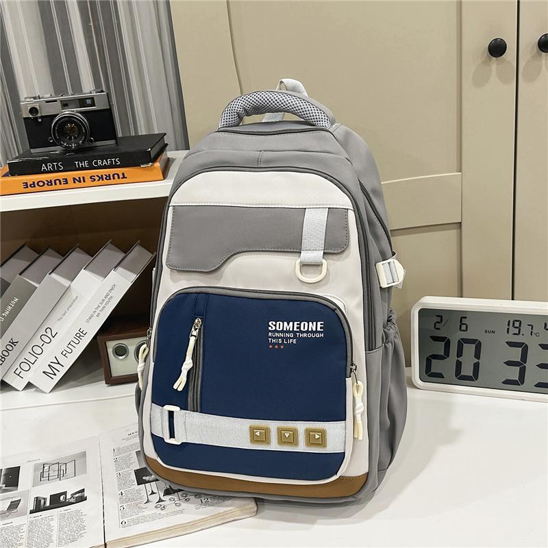 Large Capacity Men's Backpack Women's Color Contrast Backpack Middle School Student Schoolbag