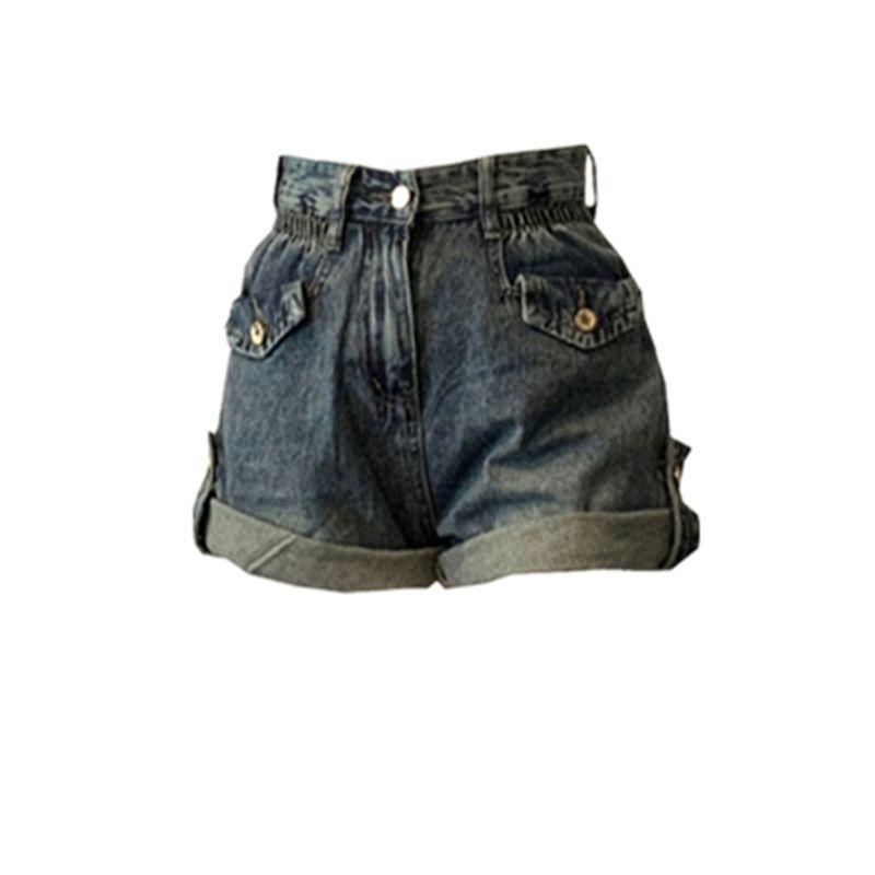 

Экспортные джинсовые шорты с высокой талией и подворотами, одежда оверсайз для женщин Blue Gray XL