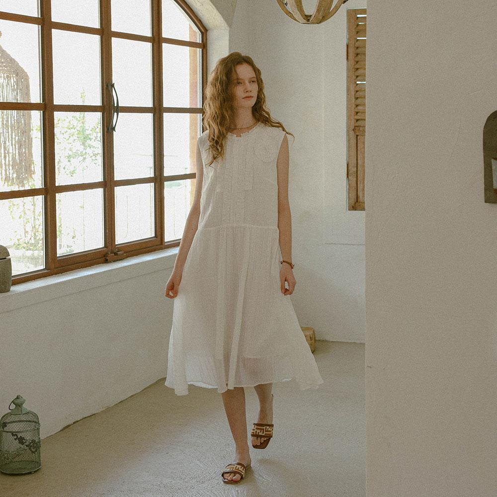 Peulaudeumali Pm_Embroidered Lace Pintuck Dress_White