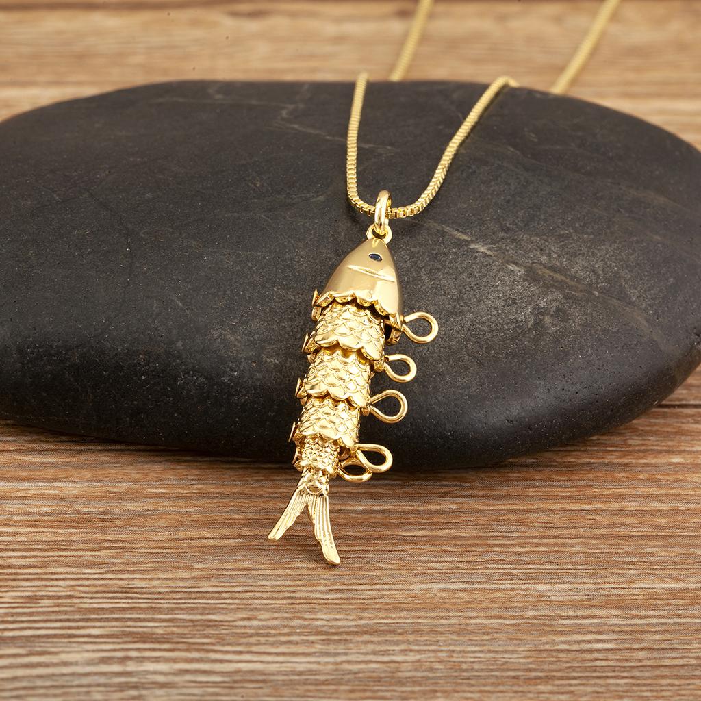 AIBEF Lebensechter Goldfisch Halskette 3 Designs S/M/L Dunkelblauer Kristall Kupfer Schmuck Zubehör Party Für Damen Herren Geschenk
