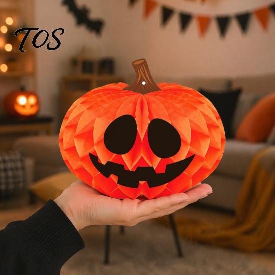 Festive Paper Decor Halloween Honeycomb Ornament, Pumpkin Spider Hanging Seasonal Holiday Decoration for Home Office Classroom Party Supplies