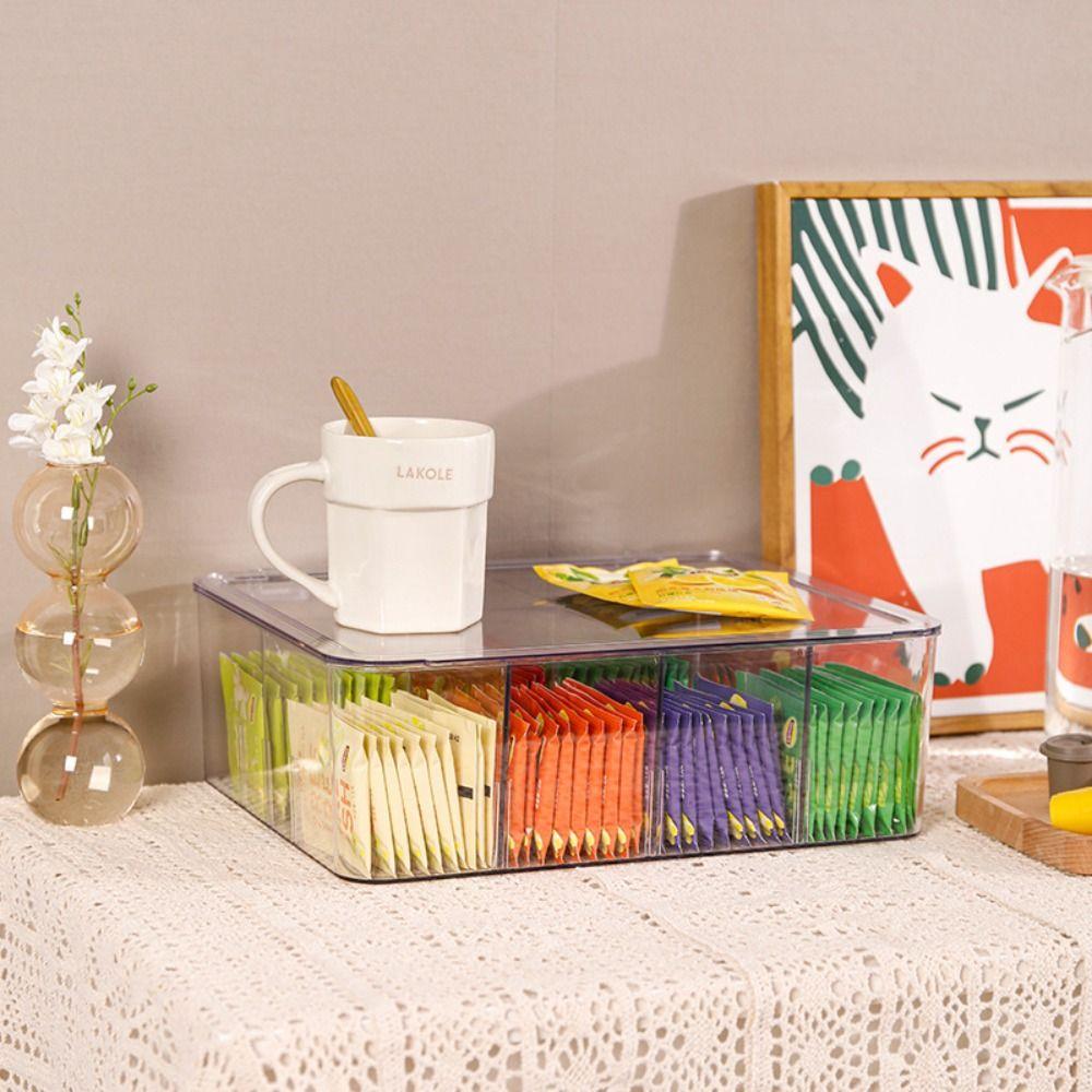 Transparent Tea Bag Storage Box with Lid Acrylic Organizer Stackable Tea Bag Box  Desktop