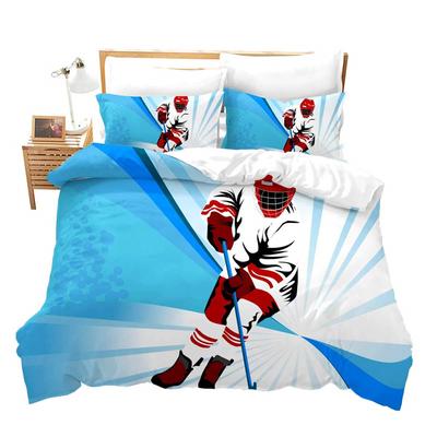 Funda nórdica de hockey sobre hielo para niños, juego de cama con estampado de jugador de hockey, funda nórdica con temática de deportes de invierno para decoración de habitación de jóvenes y adolescentes.