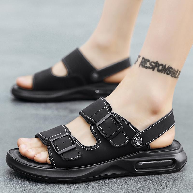New Summer Men Buckle Sandals Breathable Leather Men Beach Flip Flop Brand Men Casual Shoes Comfortable Slip-on Men's Shoes Air