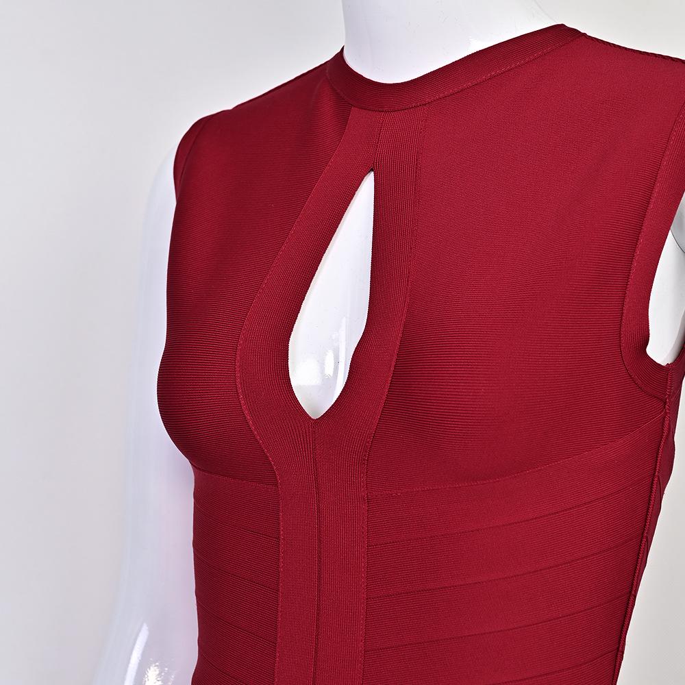 Elegant Sleeveless Burgundy Striped Bandage Dress - Low Cut & Stretchy Women's Fashion