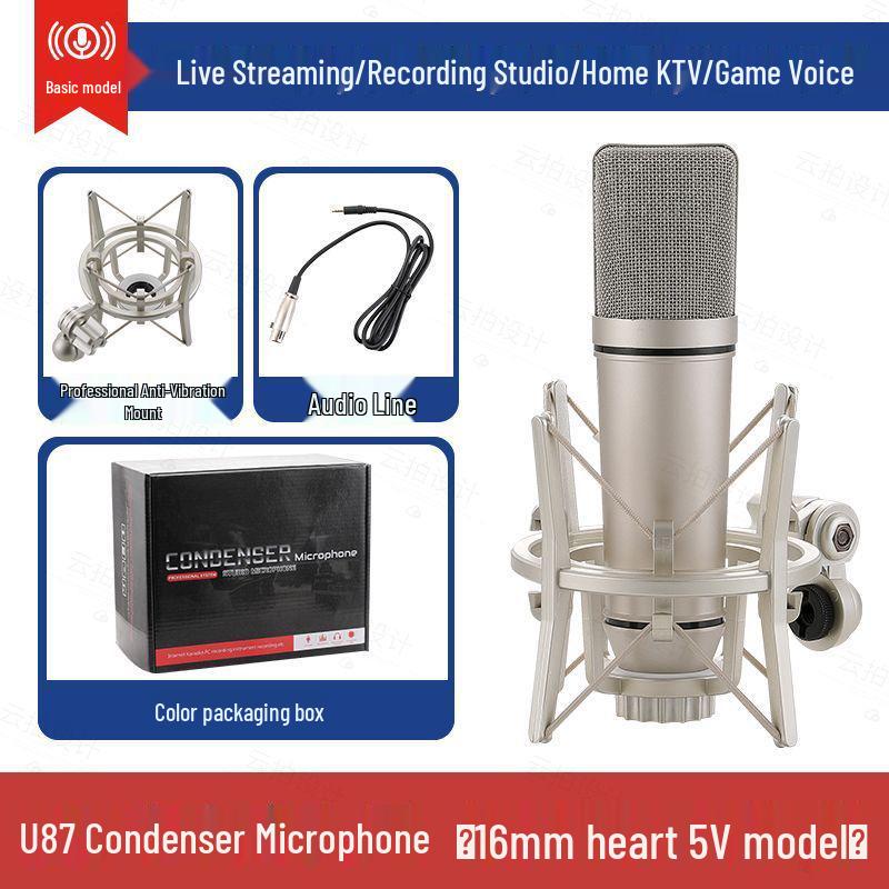 Professional U87 Large Diaphragm Condenser Microphone Set with Sound Card for Live Streaming and Singing